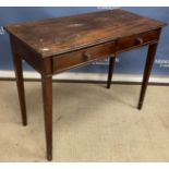 An early 19th Century mahogany two drawer side table on square slightly tapered legs 91.