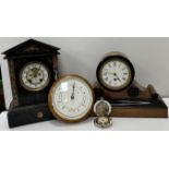 A Victorian marble cased mantel clock of architectural form,