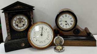 A Victorian marble cased mantel clock of architectural form,