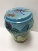 A Sally Tuffin Dennis Chinaworks vase or pot and cover decorated with diving kingfishers and lilies,