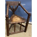 A 19th Century turned oak armchair in the 17th Century manner,