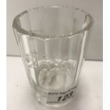 A Masonic glass tumbler engraved with various Masonic emblems including "G" within a Star of David