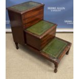 A 19th Century mahogany set of bed steps, the upper tier with rising top,