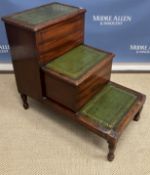 A 19th Century mahogany set of bed steps, the upper tier with rising top,