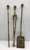 A set of three Victorian brass fire irons,