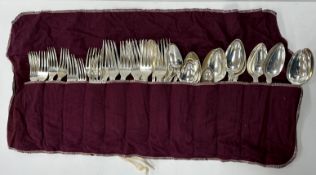 A collection of 19th Century "Fiddle and Thread" pattern cutlery comprising 12 dinner forks,