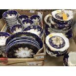 A Victorian blue and white and gilt decorated tea set comprising teapot, sucrier, milk jug,