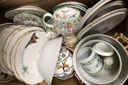 A box of various china wares including a small quantity of Mintons Haddon Hall,
