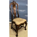 A Queen Anne style walnut and stained beech dining chair,