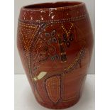 A Sally Tuffin Dennis Chinaworks vase decorated with elephants incised and dot enamel decorated on