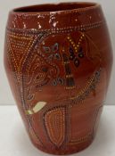 A Sally Tuffin Dennis Chinaworks vase decorated with elephants incised and dot enamel decorated on