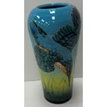 A Sally Tuffin Dennis Chinaworks vase decorated with diving kingfishers, signed and No'd.