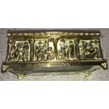 A circa 1900 German brass casket in the medieval manner with high relief decoration of religious