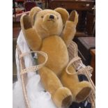 Two gold plush teddy bears made exclusively for Harrods by Merrythought, each approx 77 cm high,