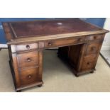A modern oak double pedestal desk in the Victorian style,