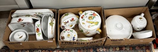 A collection of Royal Worcester "Evesham" pattern dinner wares including tureens, vegetable dishes,