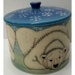 A Sally Tuffin Dennis Chinaworks cylindrical pot decorated with recumbent polar bears, No'd.