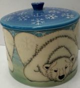 A Sally Tuffin Dennis Chinaworks cylindrical pot decorated with recumbent polar bears, No'd.