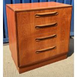 A G Plan teak chest of four drawers on plinth base, 72 cm wide x 44 cm deep x 76 cm high,