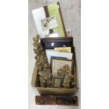 A box of sundry items to include a Florentine gilt and gesso decorated easel frame,