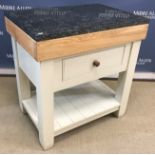 A modern Neptune pastry / carving block table with marble top,