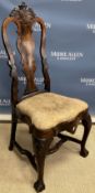 A Queen Anne style walnut and stained beech dining chair,