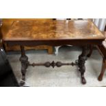 A Victorian burr walnut veneered rectangular fold over tea table,