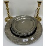 A collection of six pewter platters in the 18th Century manner,