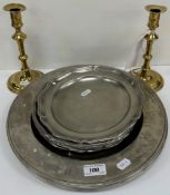 A collection of six pewter platters in the 18th Century manner,