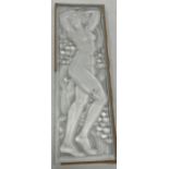 A Lalique frosted glass panel "Femme Bras Elevées" with incised inscription "Lalique France" lower