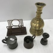 A collection of metal wares etc to include a brass bound oak cutlery canteen box (missing fittings