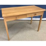 A Heals "Brunel" oak two drawer side table on square tapered legs 98 cm wide x 48 cm deep x 72 cm