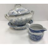 A small collection of blue and white transfer decorated pottery including a 19th Century "Venetian"