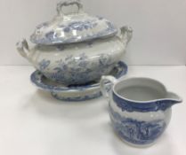 A small collection of blue and white transfer decorated pottery including a 19th Century "Venetian"