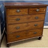A Victorian mahogany chest of two short over three long graduated drawers on turned feet, 111.