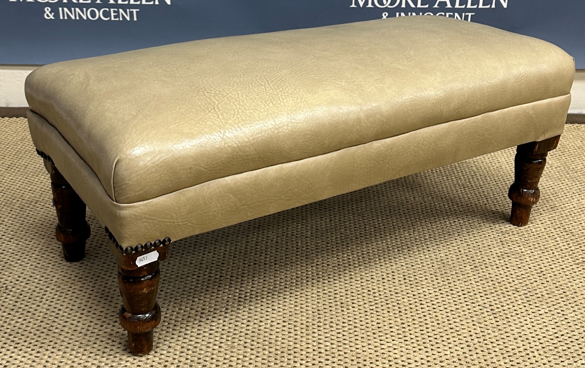 A Victorian upholstered rectangular footstool on mahogany cabriole legs to scroll feet, - Image 2 of 3