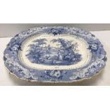A 19th Century blue and white transfer decorated turkey platter,