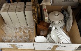 A box containing a collection of glassware to include Royal Doulton wines,