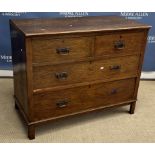 A circa 1900 oak chest of two short over two long drawers on square supports, 97 cm wide x 49.