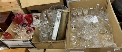 A collection of various cut and other glassware including six champagne saucers,