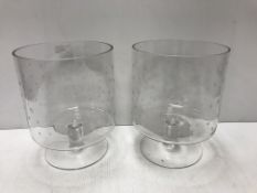 Three pairs of glass vases of various descriptions, a further vase,