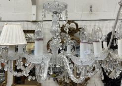 A 20th Century glass and brass six light electrolier in the Venetian taste with applied flower head