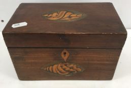 A 19th Century mahogany tea caddy with inlaid shell decoration to top and front,
