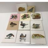 MICHAEL LYNE - nine various hand-painted tiles of ?Red-Breasted Goose?, ?Ruddy Duck?, etc.and two by
