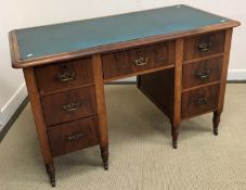 A Victorian mahogany kneehole desk, the top with insert writing surface within a moulded edge over a