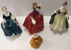 A collection of four Royal Doulton figurines including "Fragrance" (HN3220 - 1965) by Peggy