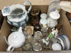 A collection of various china wares to include a pair of Samson figures (damaged), three items of