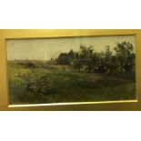CHARLES JAMES LEWIS (1831-1892) "Farm scene with plough" oil on board, signed and dated indistinctly