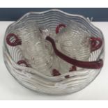 A late 20th Century punch bowl, glasses