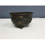 A Japanese bronzed bowl of oval form, se
